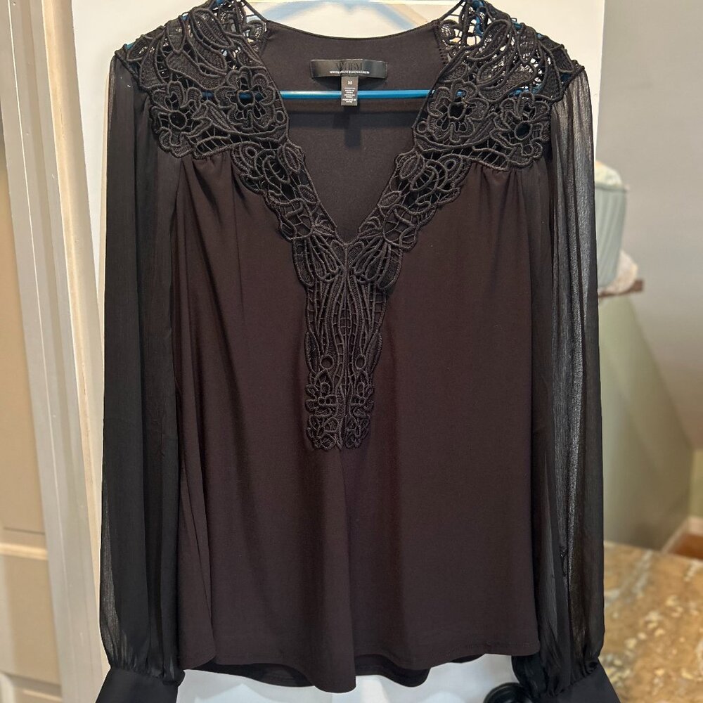 WHBM Black Embroidered Blouse Size M